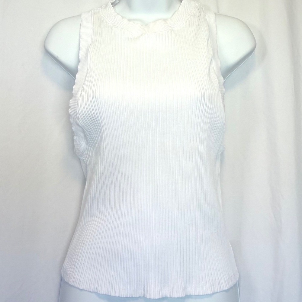 Zara Ribbed Tank Top High Neck White Sleeveless Knit Size‎ L